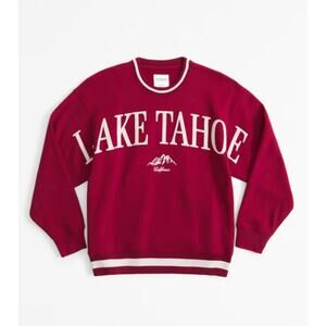Abercrombie & Fitch Lake Tahoe Spellout Ski Graphic Crewneck Sweatshirt M Red